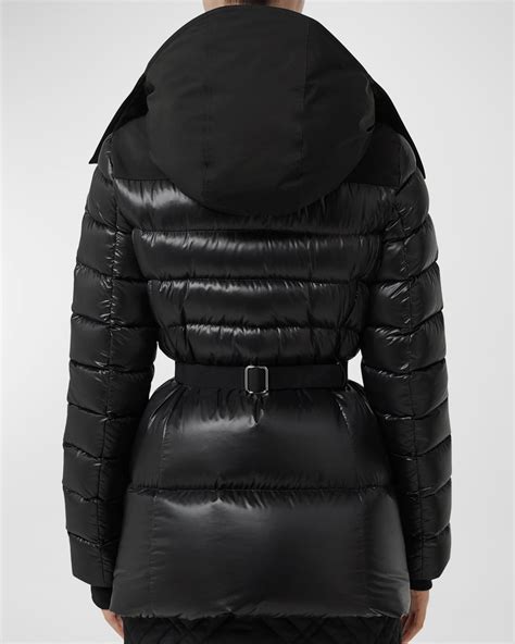 burberry down filled puffer coat with fur trim|burberry burniston belted puffer coat.